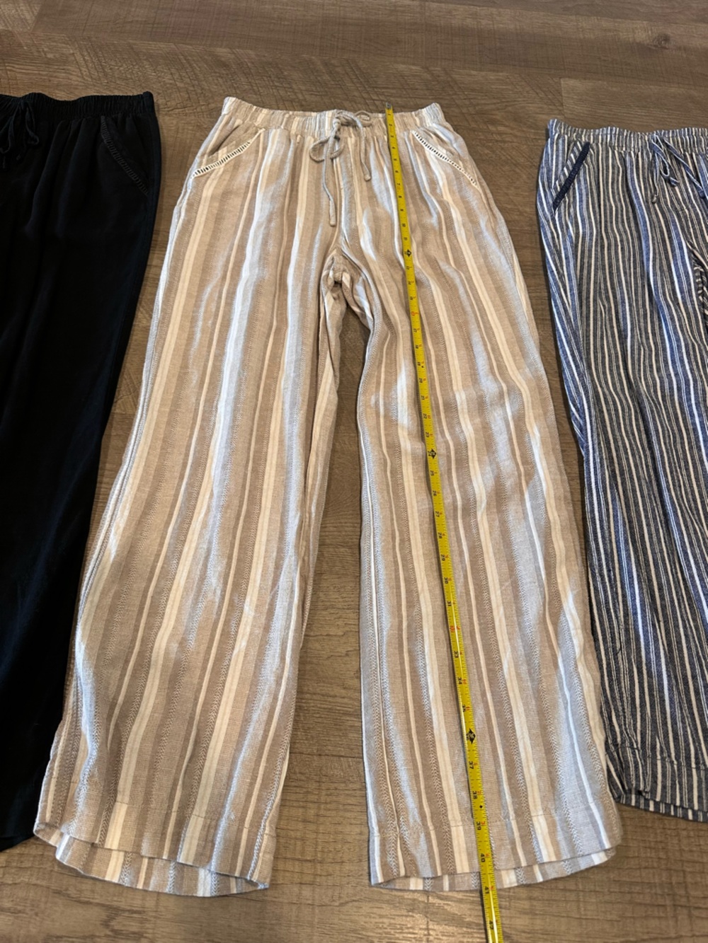 3-Briggs Women's Wide Leg Lightweight Linen Blend 2 Pockets Stripe Pants Size M. - Picture 10 of 15